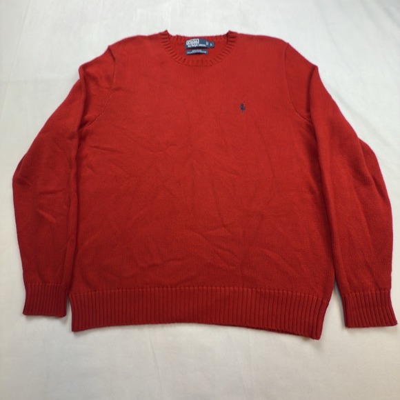 Polo By Ralph Lauren Mens Lg Red Cotton Knit Crew Neck Sweater Classic Pony EUC - Picture 1 of 8
